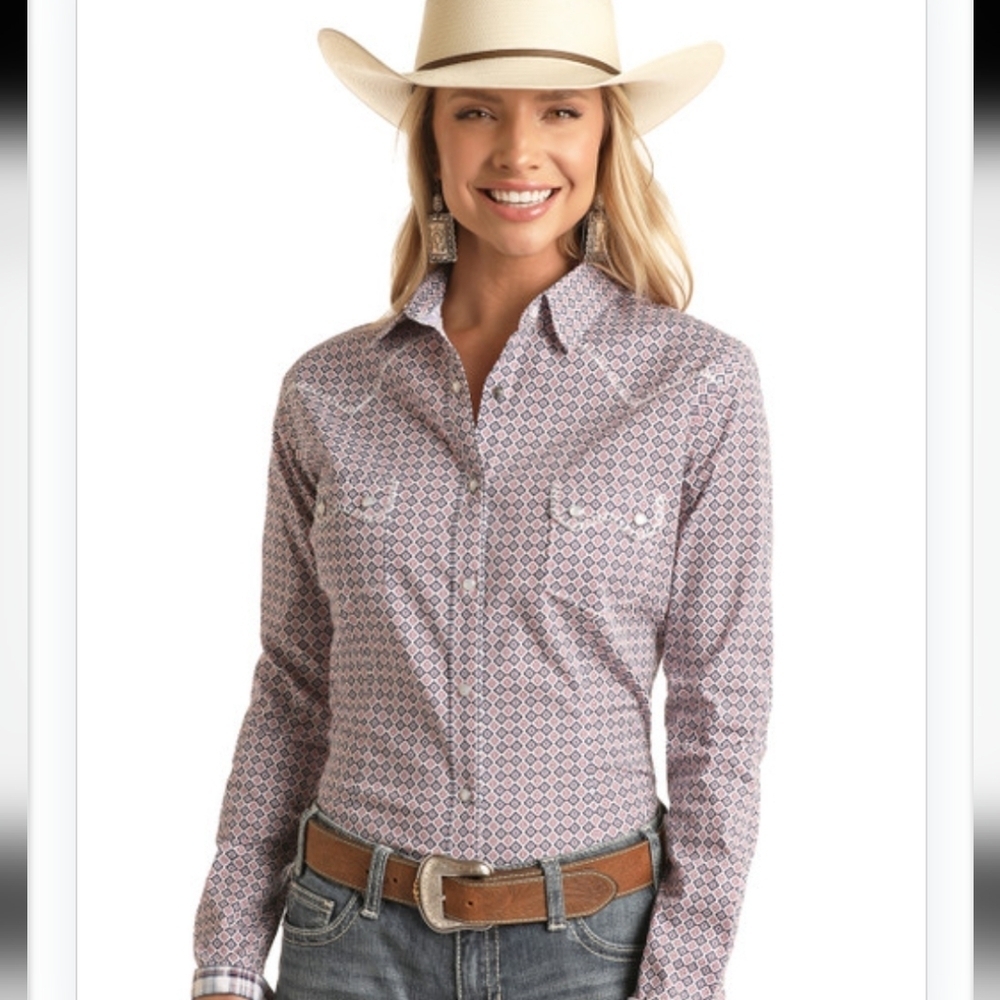 Panhandle Rough Stock‎ Country Western Button Down Cowgirl Top size Large